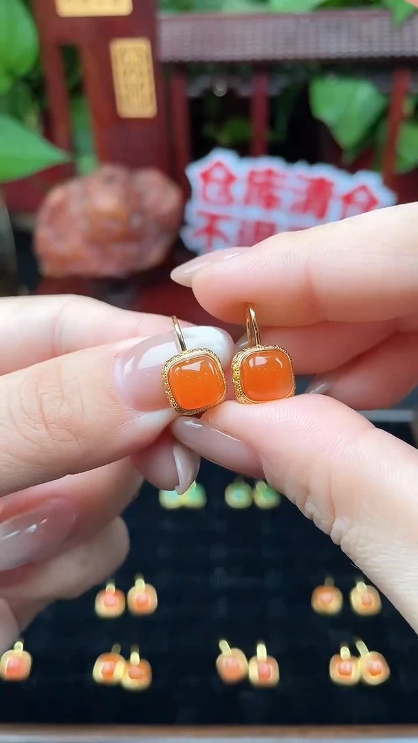 银S925镶嵌南红玛瑙耳饰耳饰XB19多样性发其一