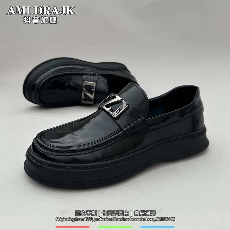 AMI DRAJK男皮鞋2025夏季新款真皮商务休闲豆豆鞋一脚蹬软底透气