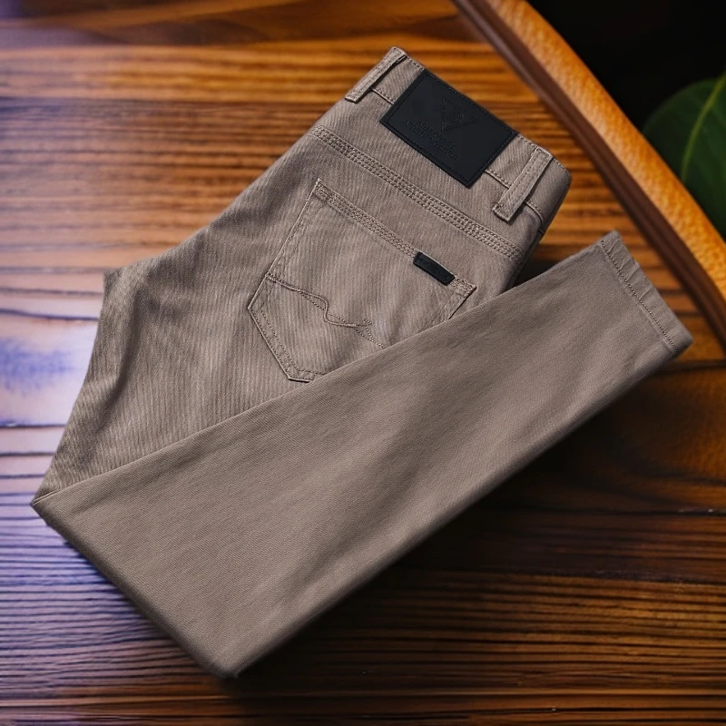 维斯克纳薄款卡其色牛仔裤男夏季休闲百搭长裤弹力修身小直筒时尚
