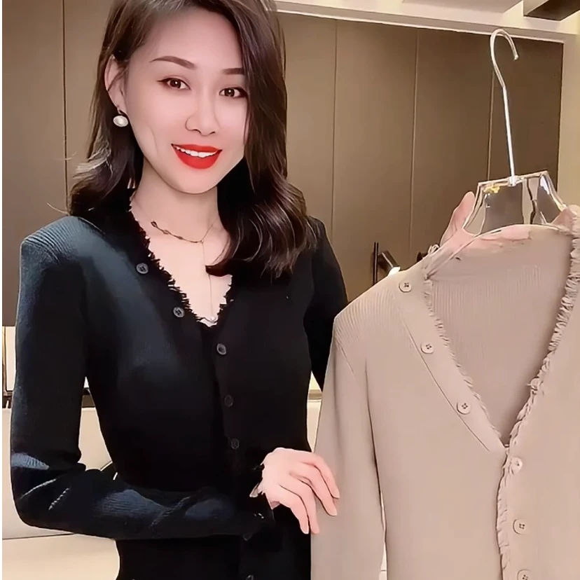 V领流苏气质毛边不规则毛衣秋冬内搭打底衫设小众气质上衣