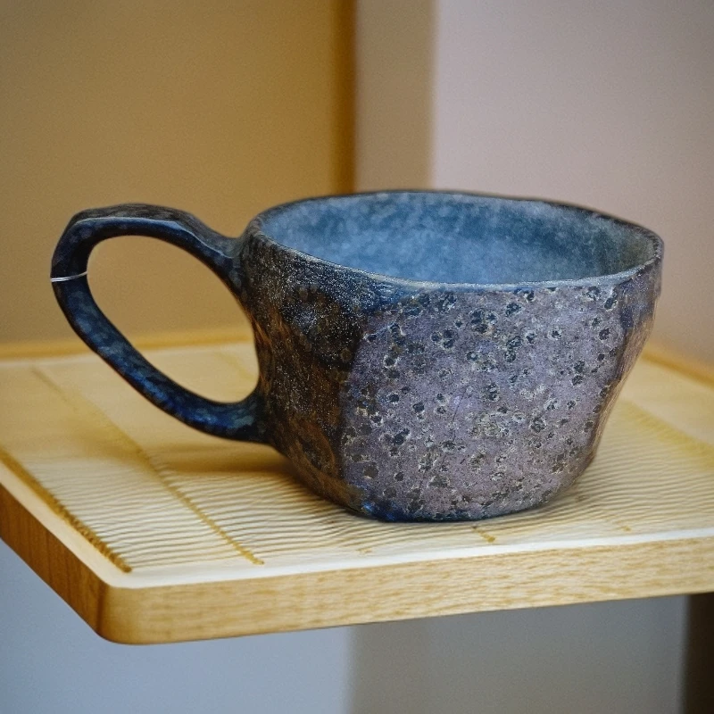 210cc超大容量冰碛岩随形带把主人杯豹纹原皮手工雕刻茶杯