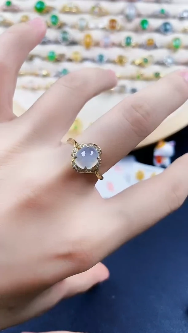 翡翠戒指银S925镶嵌456789