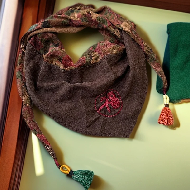 豪雅民族风炒色水洗刺绣麻料老布贴布复古围巾时尚百搭春秋款古风