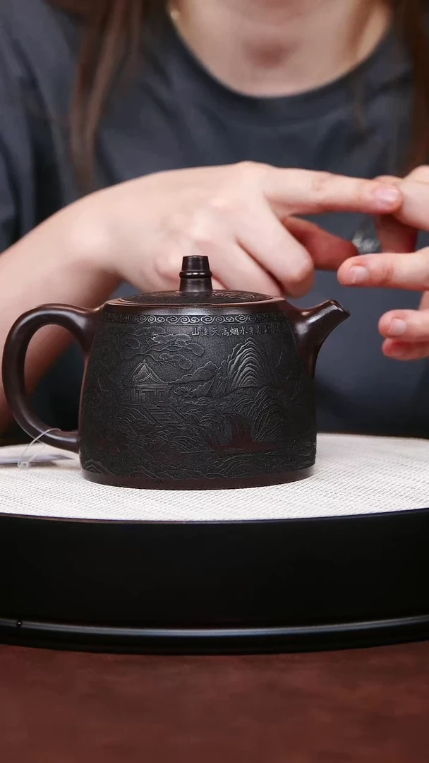 紫砂茶宠宜兴紫砂 莲花汉铎石红 钱兴芳