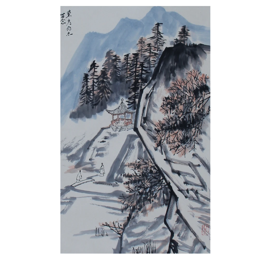 LOT.005 何老《山水》70*45cm 纸本设色立轴