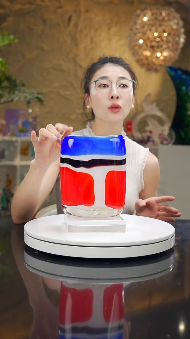 手工艺品琉璃可***瘾福利红蓝设计款花器