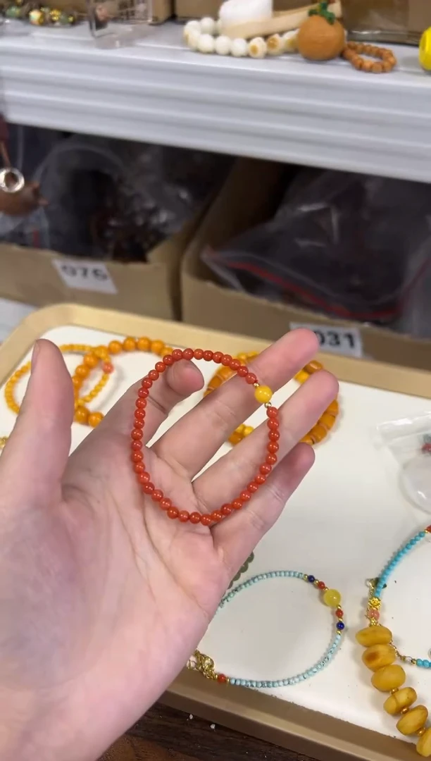 手链未镶嵌南红玛瑙锦红南红小米珠蜜蜡款手链[1005]