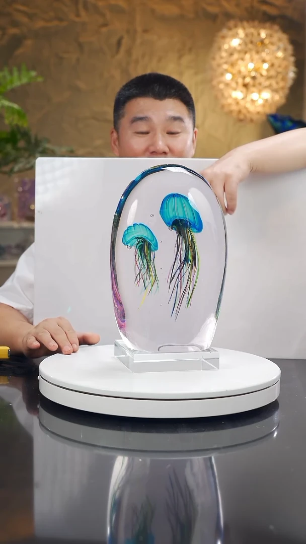 手工艺品琉璃福利设计款蓝色双水母摆件