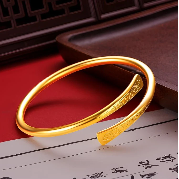 铜合金手镯 新中式古风祥云马蹄开口手镯不掉色色民族风祥云手环