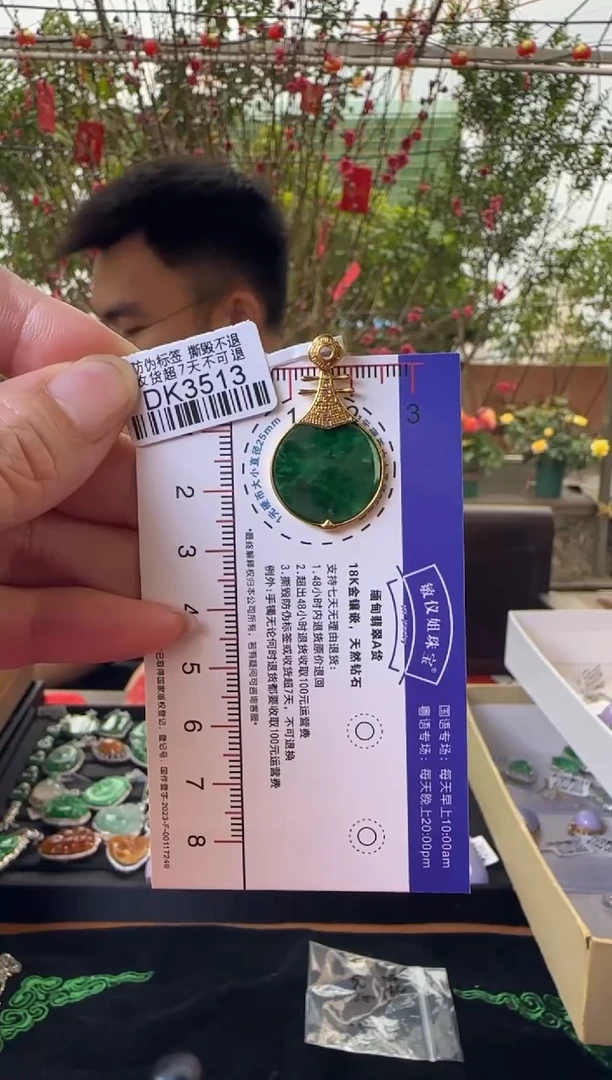 【闪购商品】翡翠颈饰18K金镶嵌DK3513 辣绿无事牌