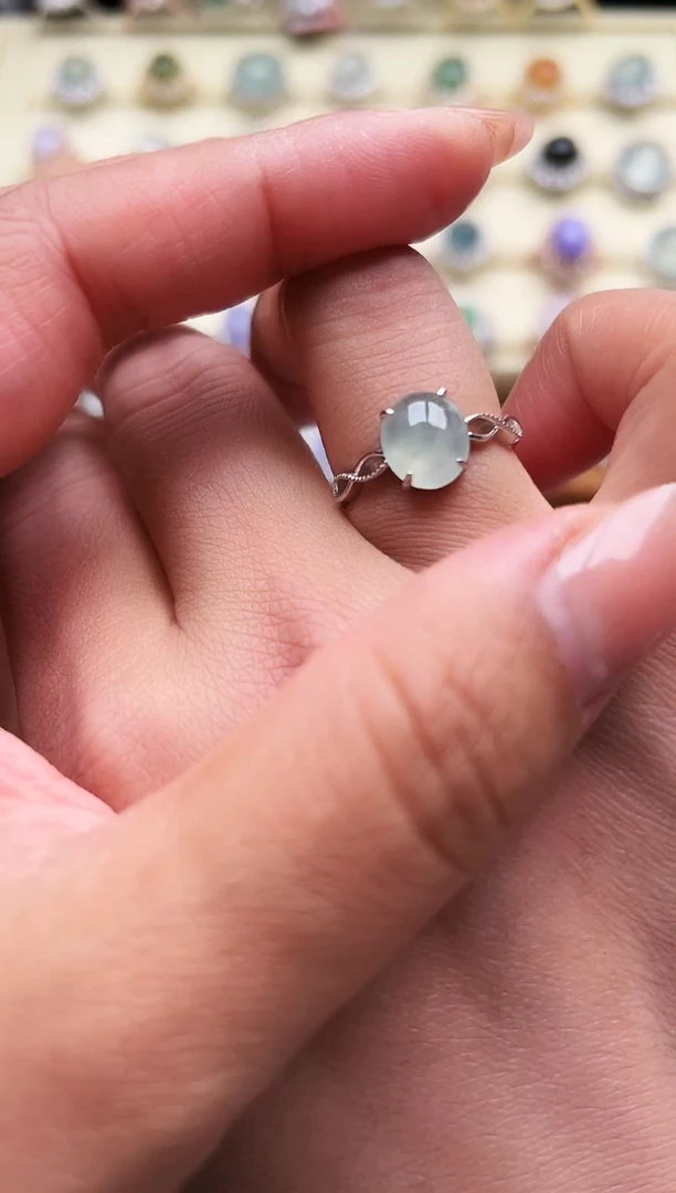 银S925镶嵌戒指翡翠缅甸天然A货翡翠S925银镶嵌