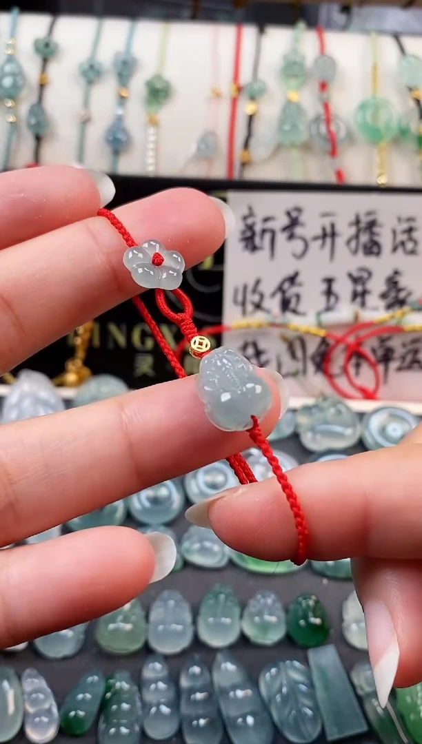 翡翠散珠银S925镶嵌❀****❀貔貅小花手绳  手围15