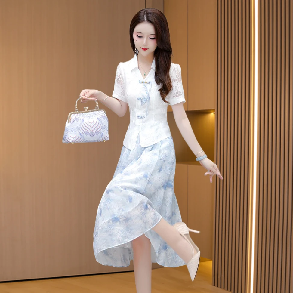 新中式旗袍十三行高端连衣裙女2025新款流行爆纱料初夏穿搭两件套