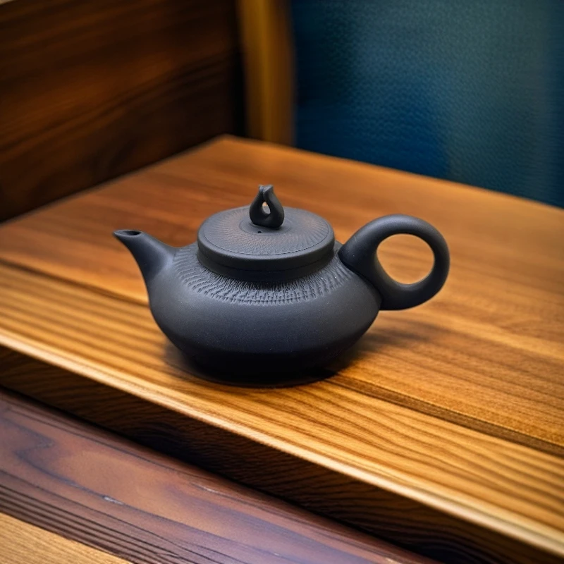 颜来文，紫砂宝莲灯壶（单壶）茶具复古复古黑色家用家用陶瓷纯手工