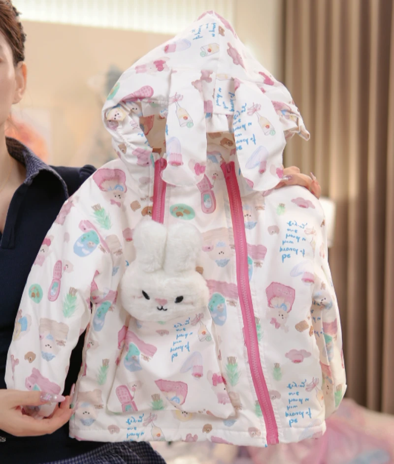 2025新款卡通动漫女童棉服可爱兔子玩偶