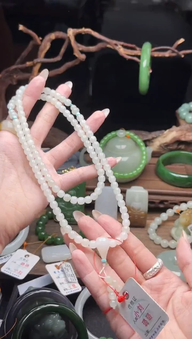 项链未镶嵌和田玉一****?108卡6若羌白玉 珠链9013554