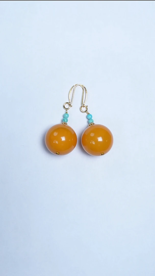 蜜蜡未镶嵌耳饰焦皮圆珠耳饰20mm