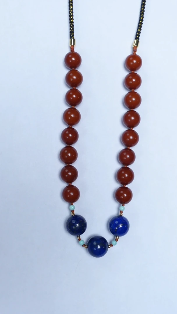 蜜蜡颈饰未镶嵌紫红皮圆珠公主链12mm