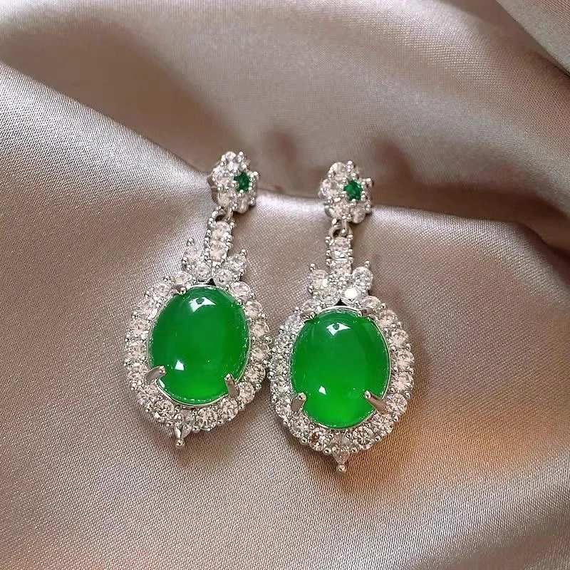 钛钢珐琅耳饰 玉石耳钉