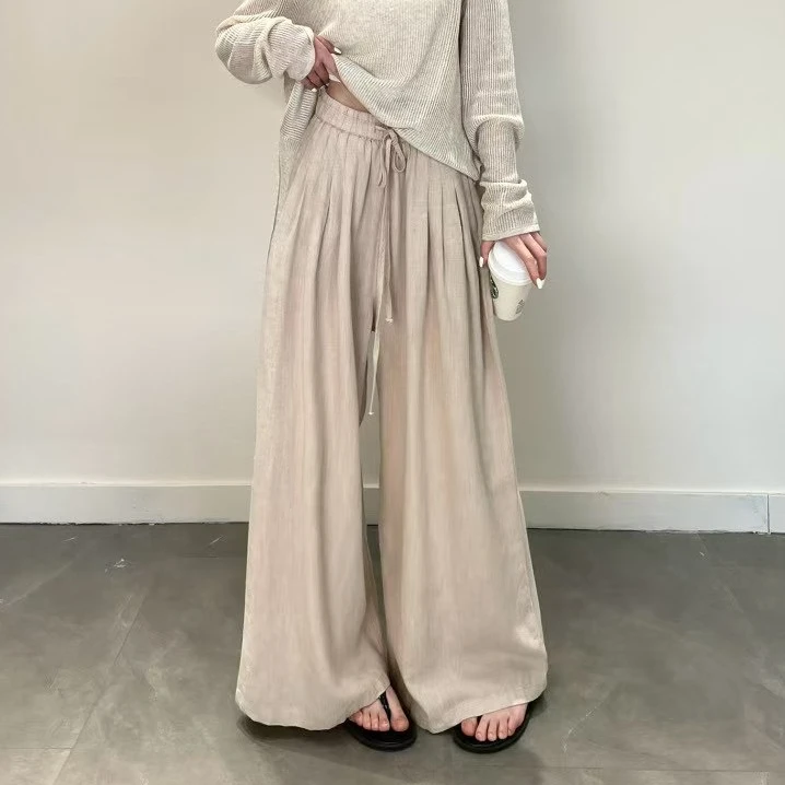 【羽翎】春季新款宽松休闲松紧亚麻阔腿裤 2523