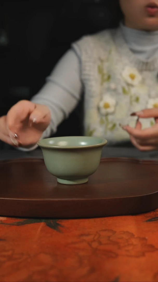 杯子凝脂大压手  汝州原产地原矿仿古老釉