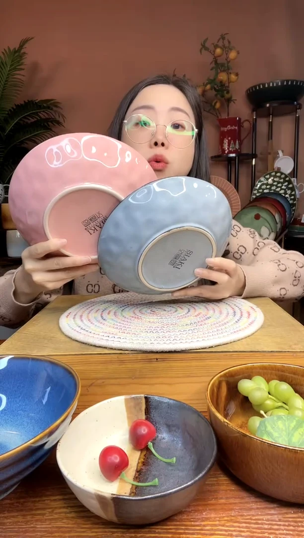 陶瓷8.5英寸手捏纹不规则深盘 2件 微瑕疵