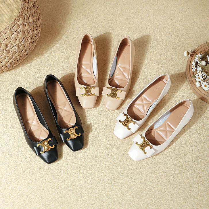 贵气凯旋门浅口单鞋女小香风2025新款百搭粗跟百搭方头鞋