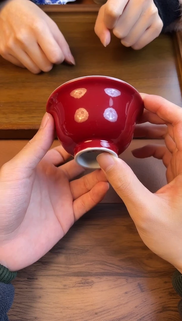 问青坊纯手工手绘单色釉霁红内青花凤凰柴窑压手杯