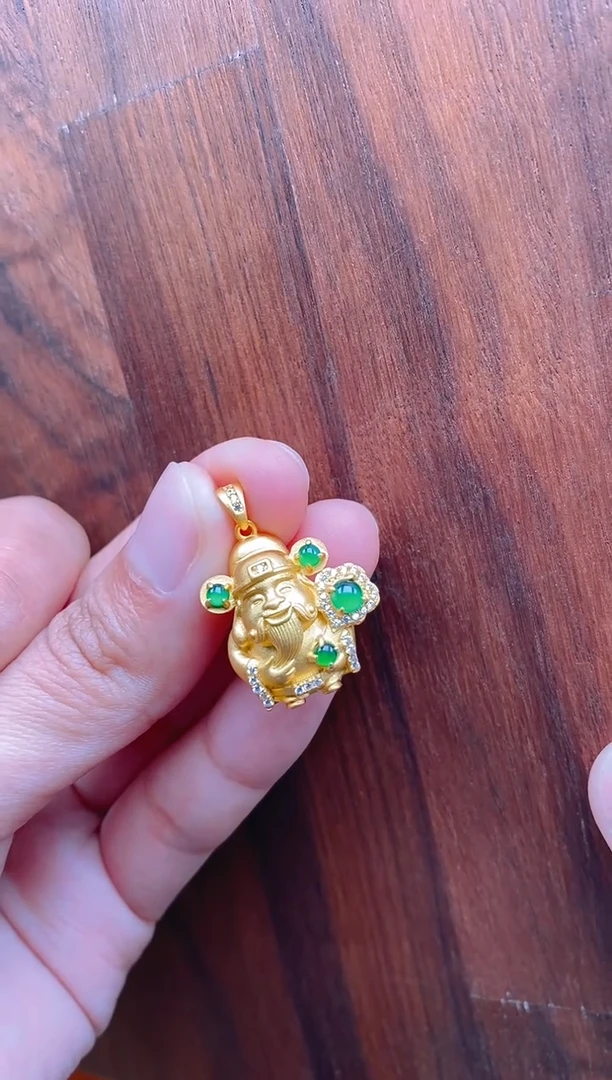 【闪购商品】翡翠吊坠(不含链)银S925镶嵌金色财神