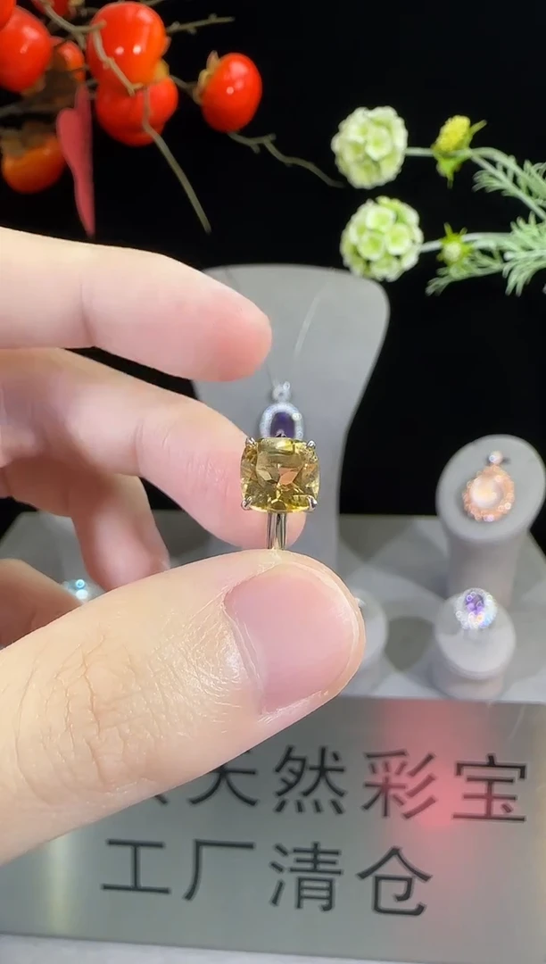 黄晶戒指银S925镶嵌8mm戒指