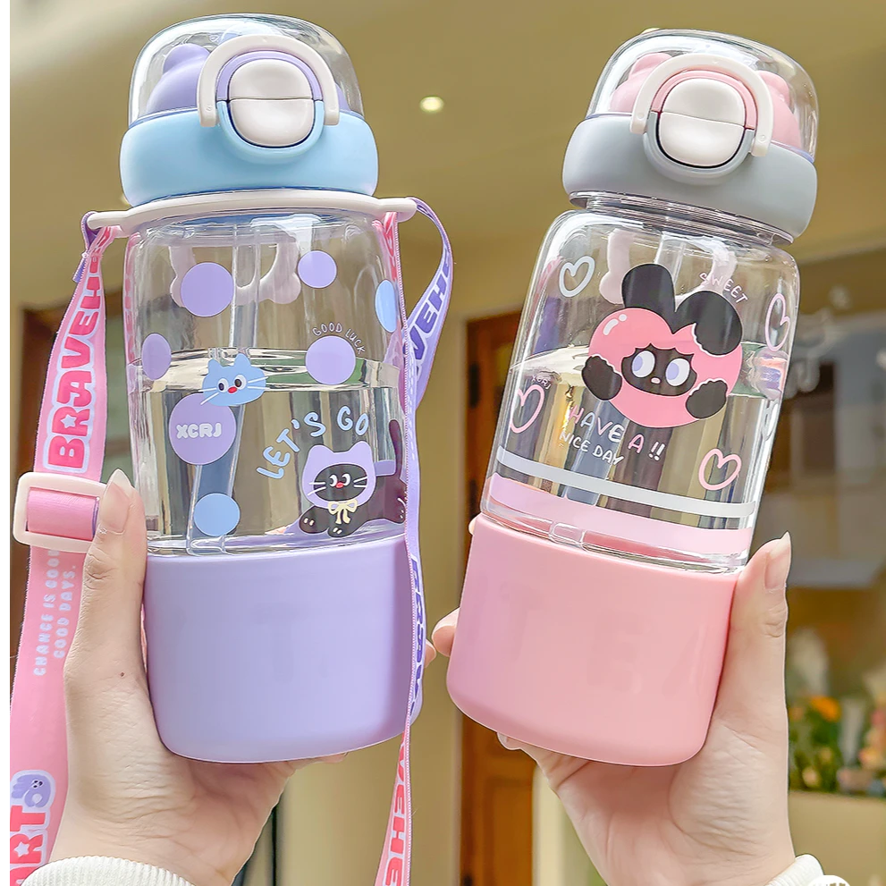 【小茶日记】网红款学生大容量便携塑料杯高颜值一杯三饮背带防摔