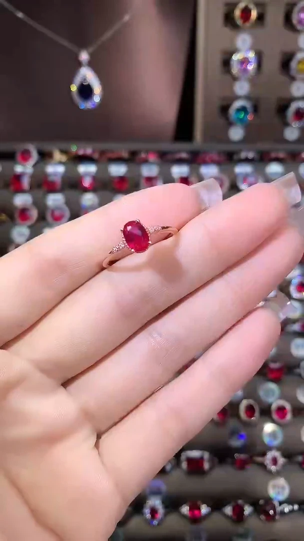 银S925镶嵌戒指红宝石57酒红