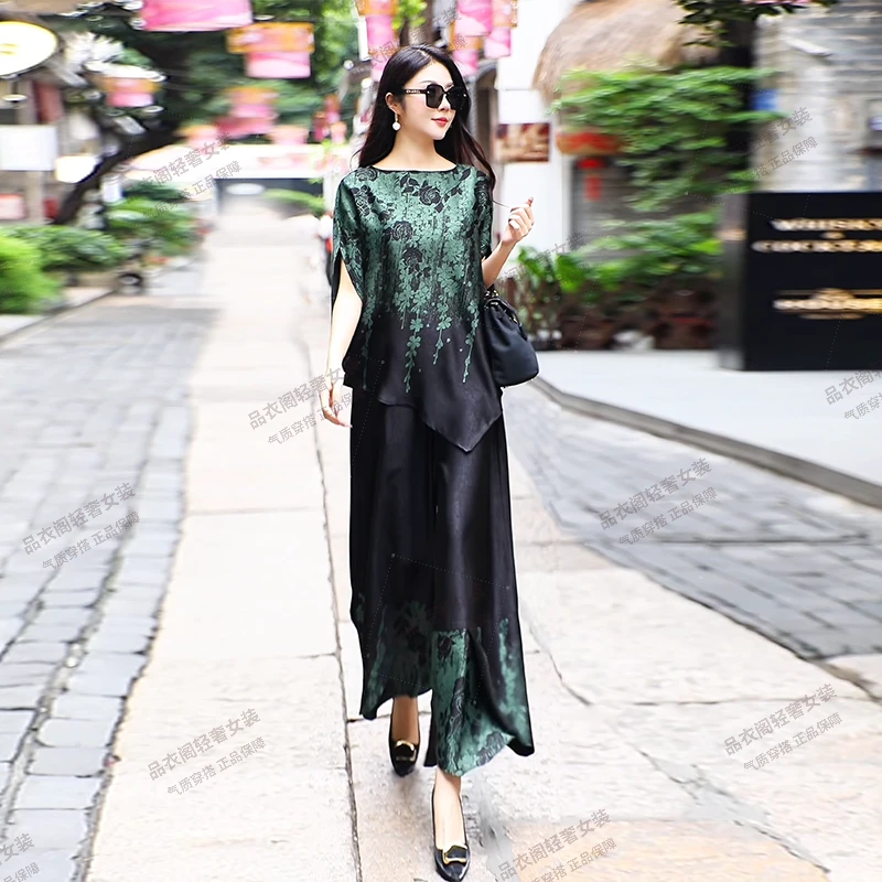 高端轻奢女装25夏时尚气质醋酸缎渐变套装女宽松减龄洋气高级感