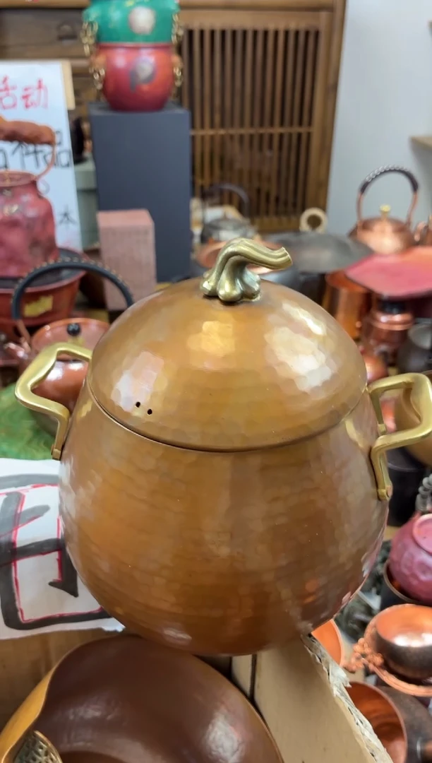 晓*包浆色紫铜南瓜锅