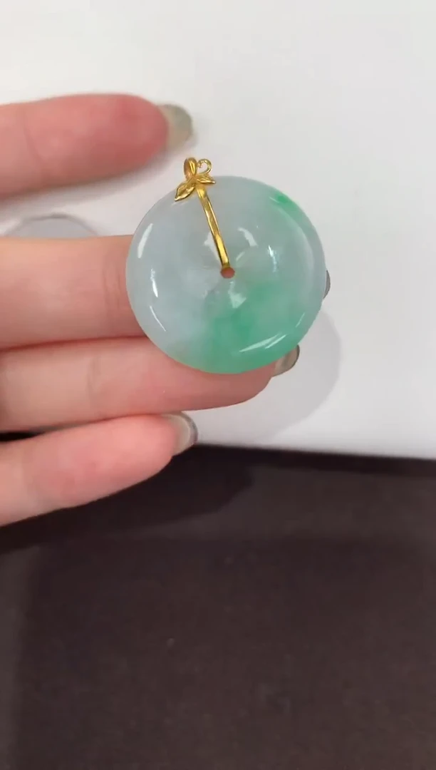 颈饰18K金镶嵌翡翠天然缅甸A货翡翠
