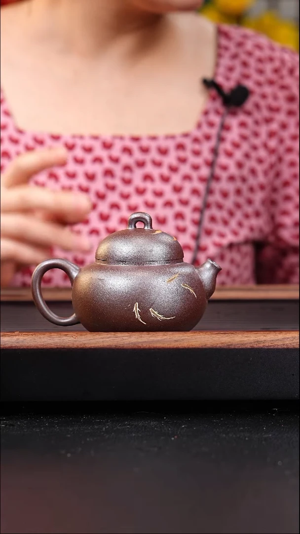 茶壶紫砂红皮龙柴烧河豚壶泥绘200cc