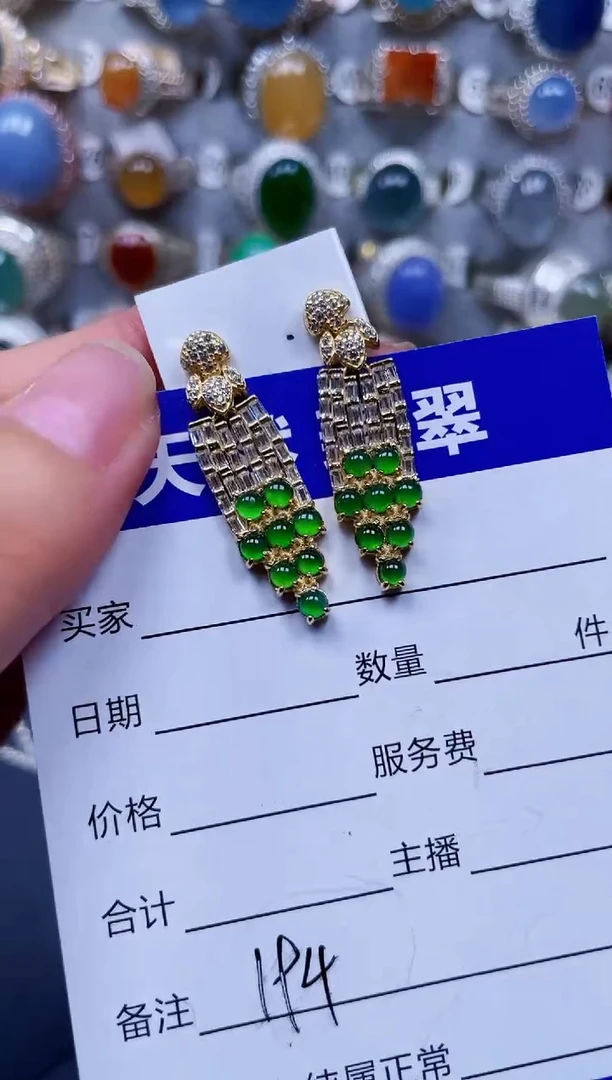 银S925镶嵌翡翠耳饰194