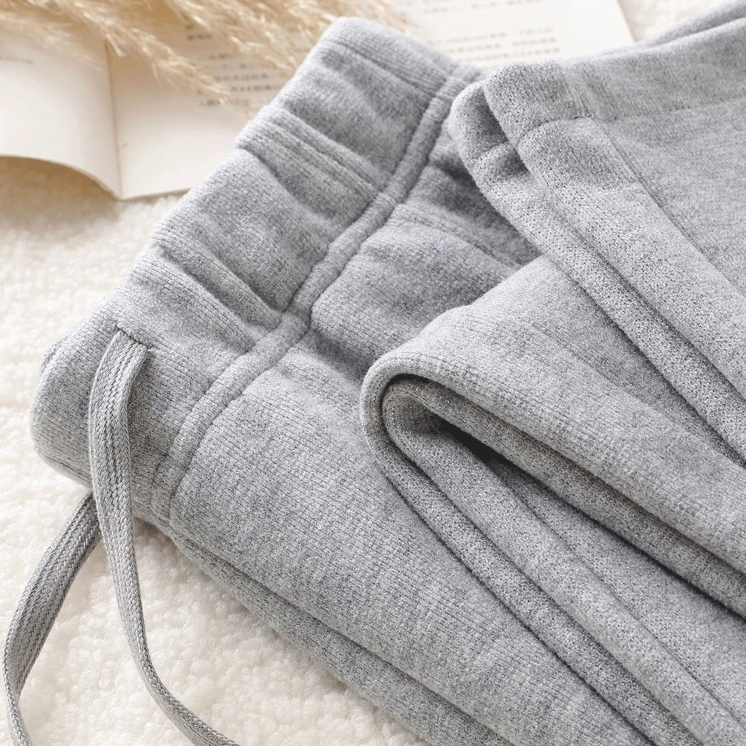 浅灰色高腰显瘦垂感加厚蚕丝羊绒阔腿裤女秋冬软糯保暖直筒休闲裤