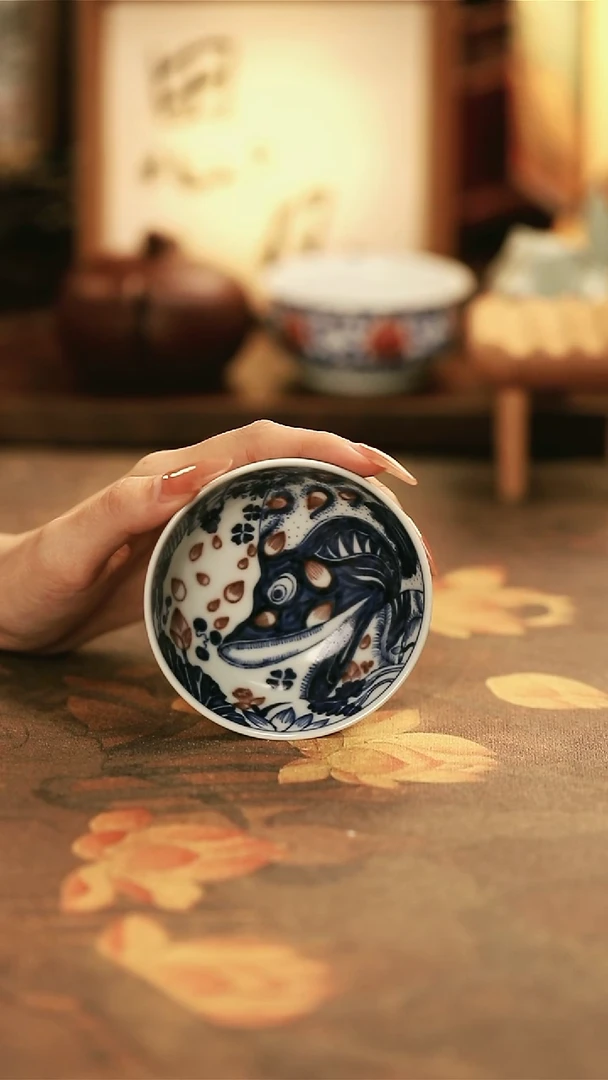 古瓷造物/陶瓷青花鱼普洱杯