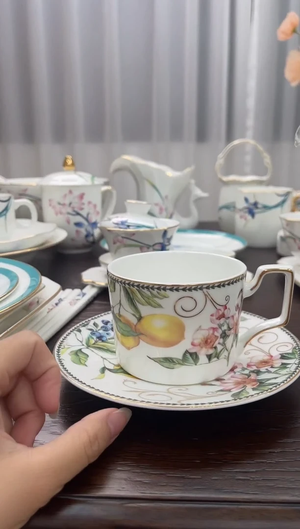 杯高骨骨瓷柠檬杯碟