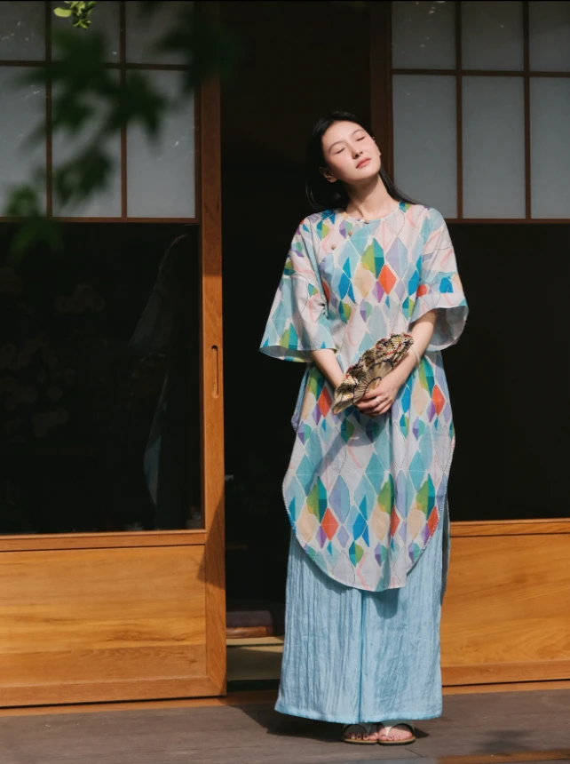 【雪松】夏季新款改良旗袍中长款衬衣裙文艺宽松连衣裙子女