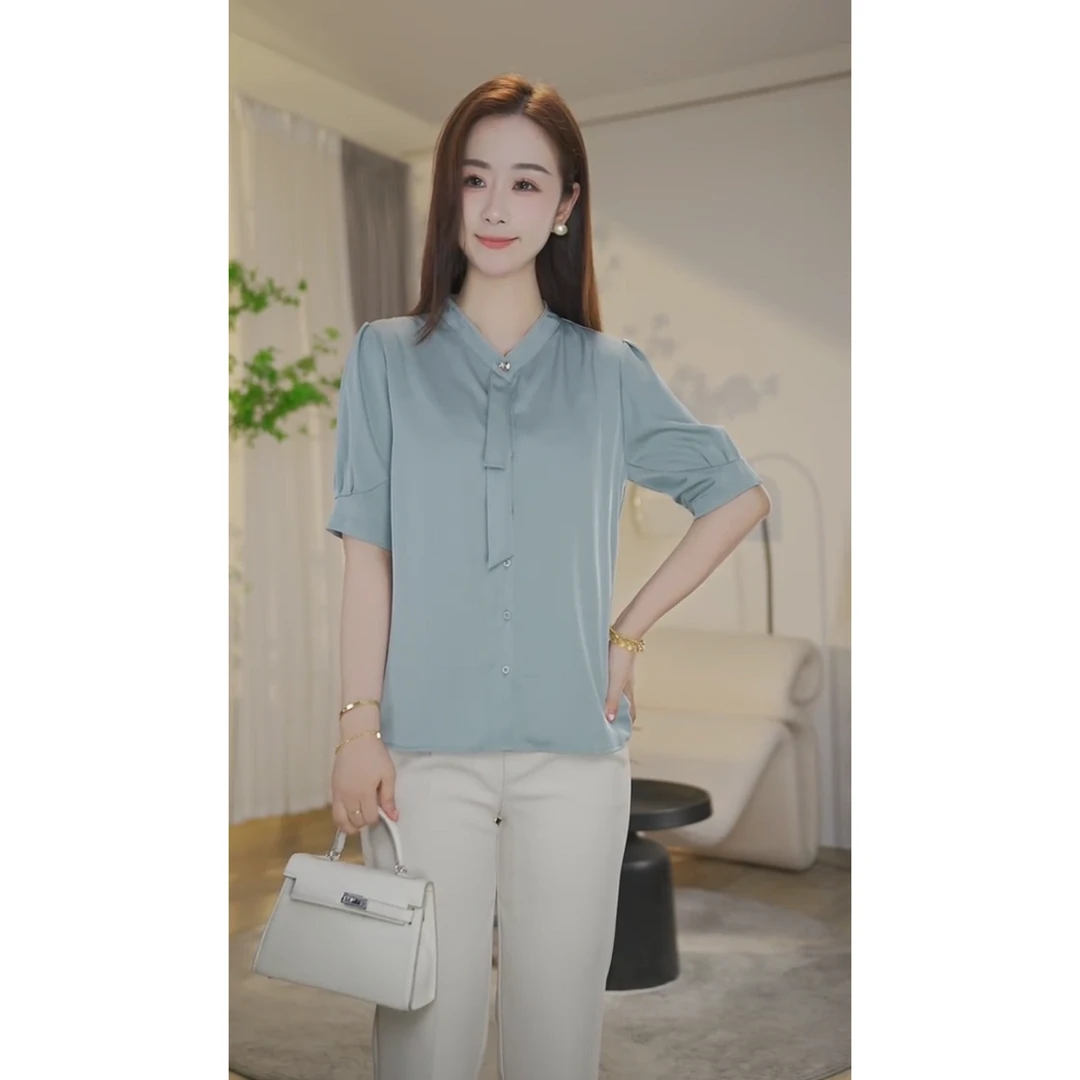 【杨杨专属】曼贝清凉气质上衣时尚高级感衬衫衬衣女85921065湖蓝色