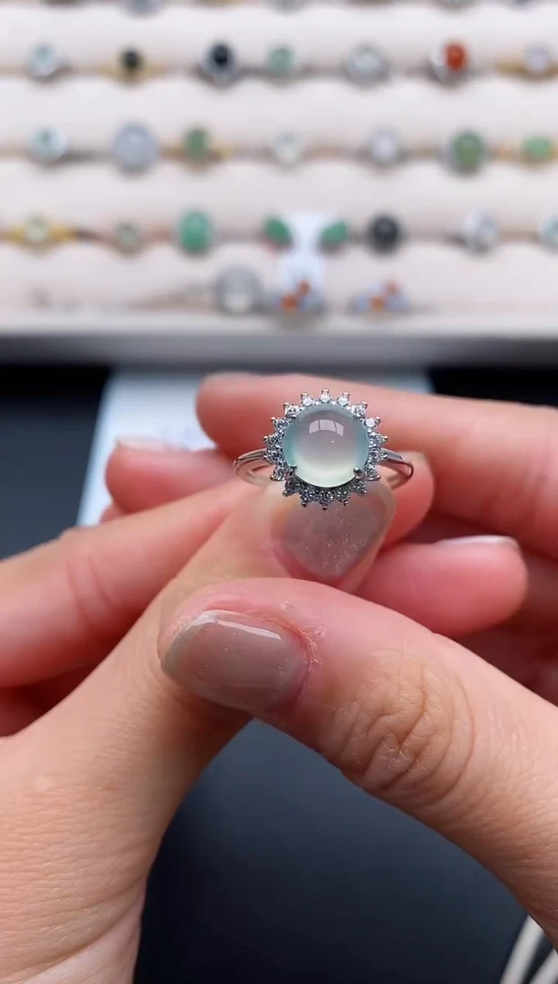 银S925镶嵌戒指翡翠222222+7