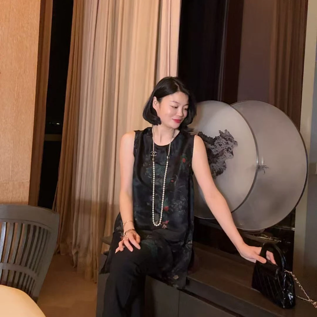 TANTAN  香云纱气质印花无袖背心1204