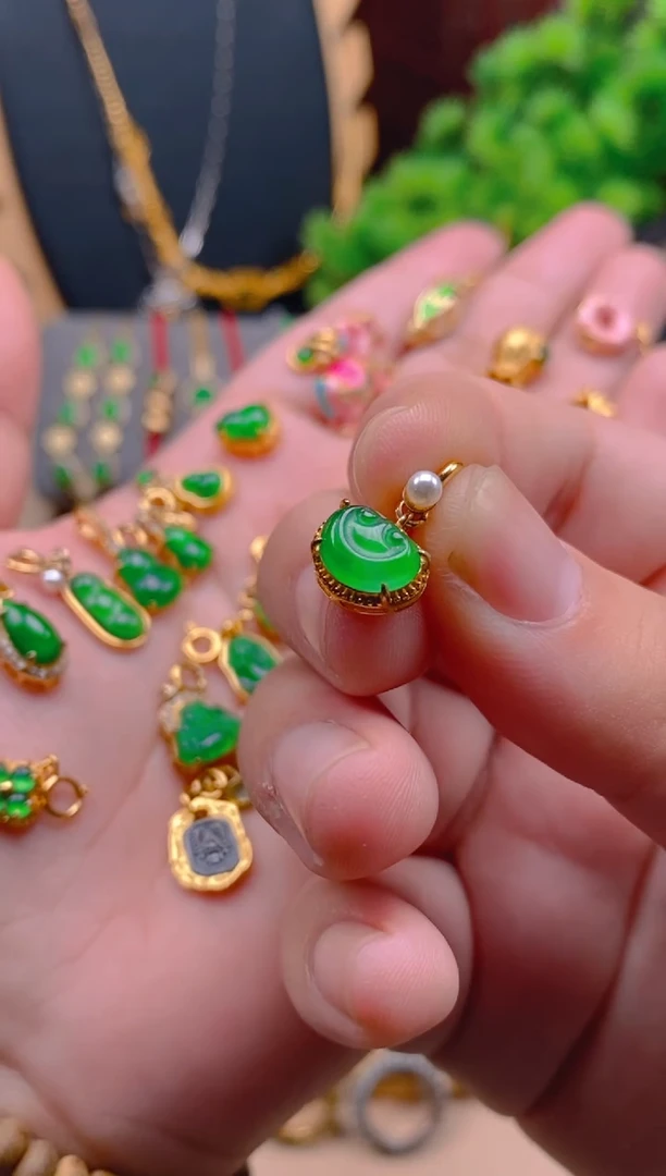 吊坠(不含链)银S925镶嵌翡翠如意万能扣