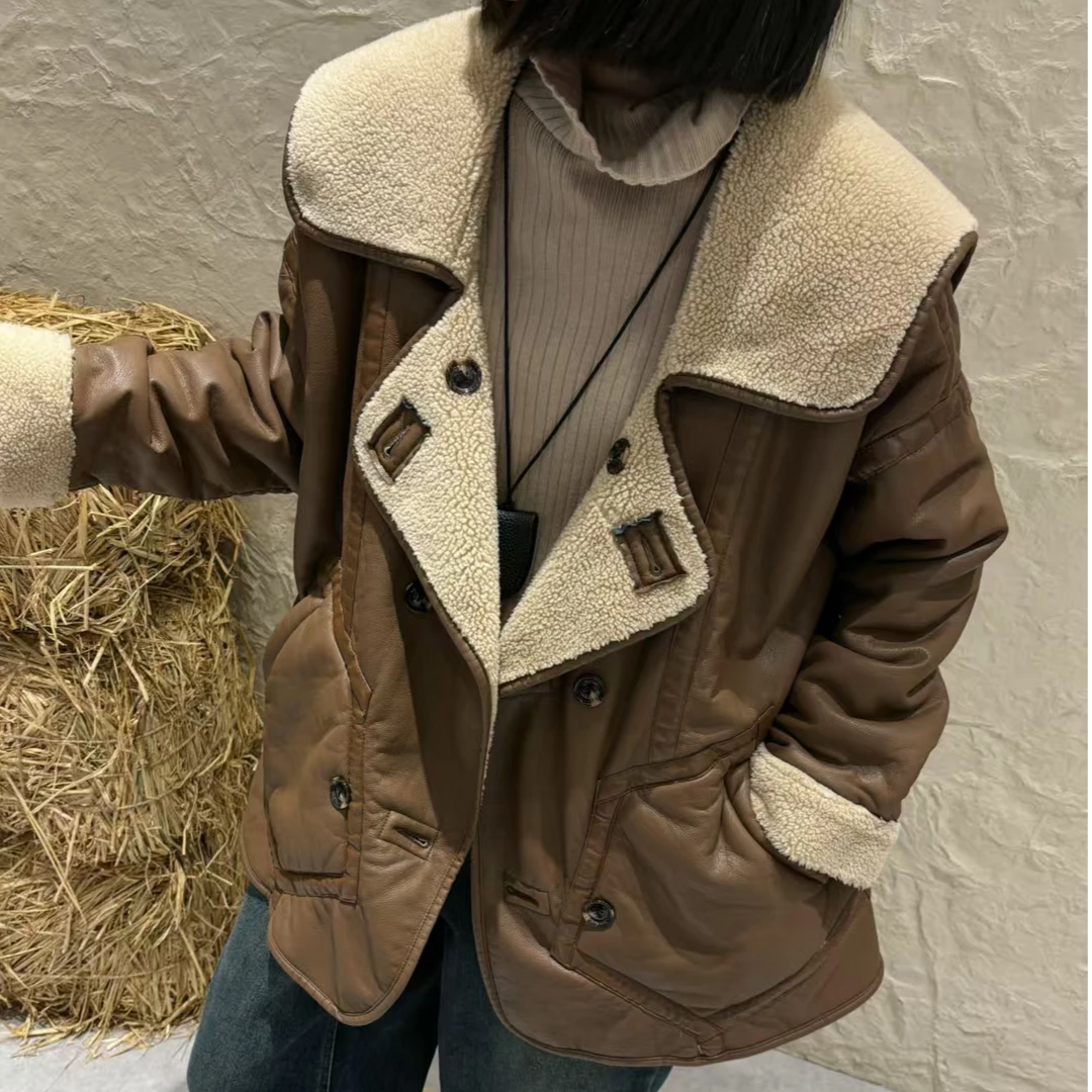 D15120翻领双兜欧货洋气冬季款两穿外套