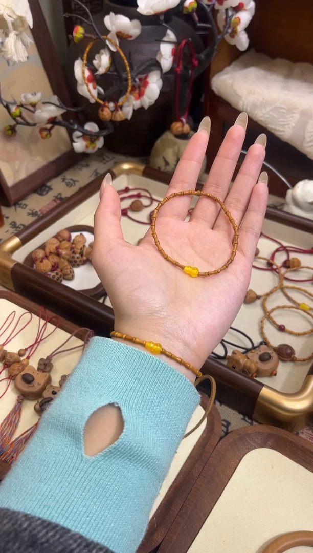 手串桃核【桃缘行】竹节「黄色葫芦」桃木桃核辟、挡、驱、护 备注手围