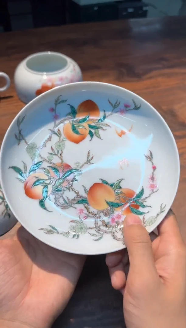 力*一儒堂 古彩寿桃壶承