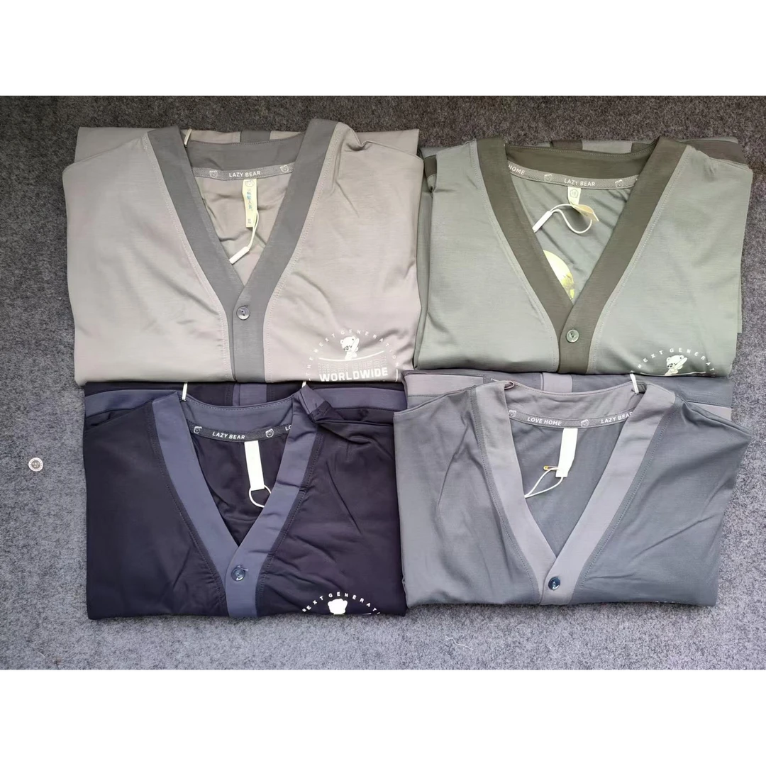 8F1701冰氧吧男士V领撞色短袖长裤家居套装