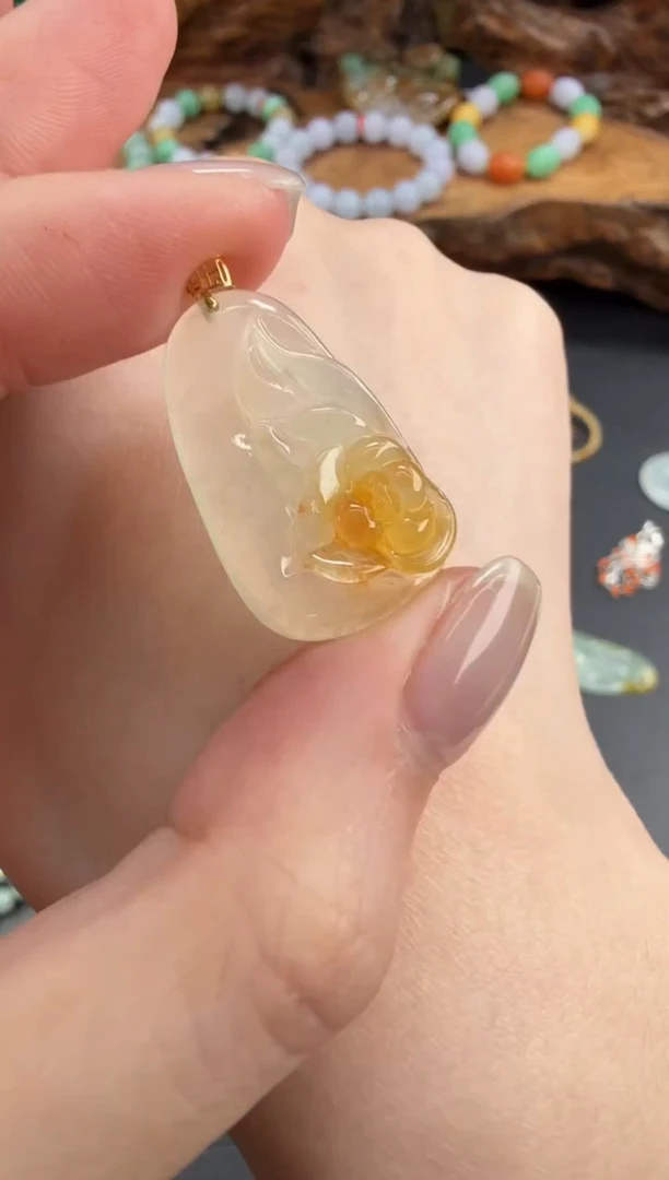 吊坠(不含链)18K金镶嵌翡翠翡翠饰品-186